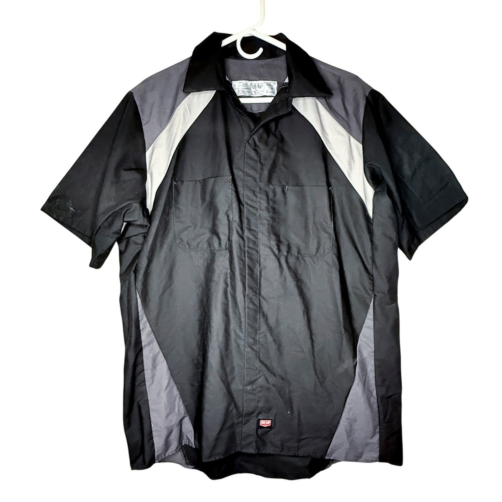 Red Kap Men's L Short Sleeve Work Shirt Black Gray Colorblock Mechanic Uniform